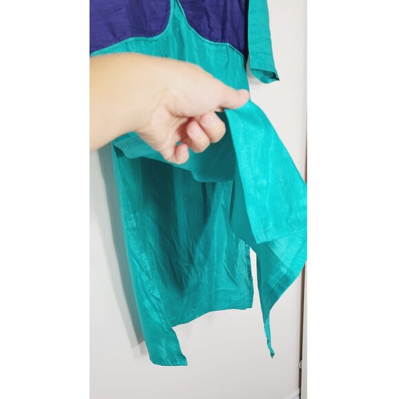 Aurelia Kurta NEW Teal Blue Gold Detailed Front Half Sleeve Tunic Open Side - Picture 6 of 12